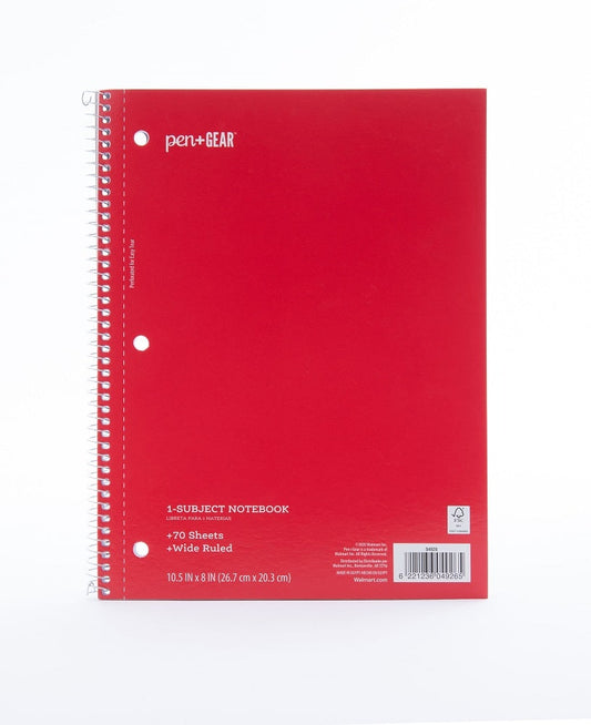1-Subject Spiral Notebook 70 Sheets Wide Ruled