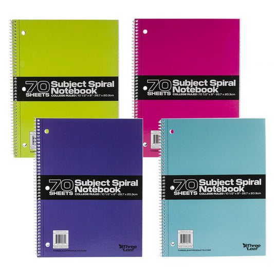 70 Sheets 1 Subject Spiral Notebook - Random Color