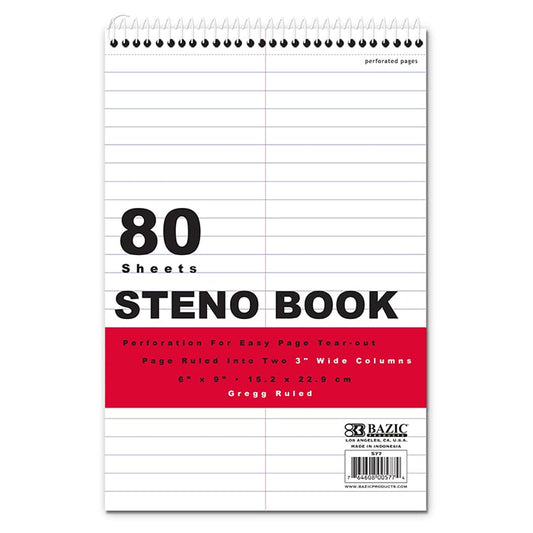 80 Ct. 6" X 9" White Paper Gregg Ruled Steno Book
