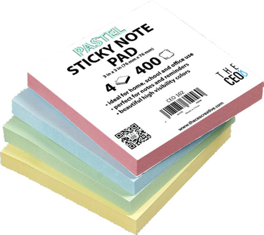 100 Ct. 3x3 Pastel Stick On Notes (4/Pack) – Sticky Notes