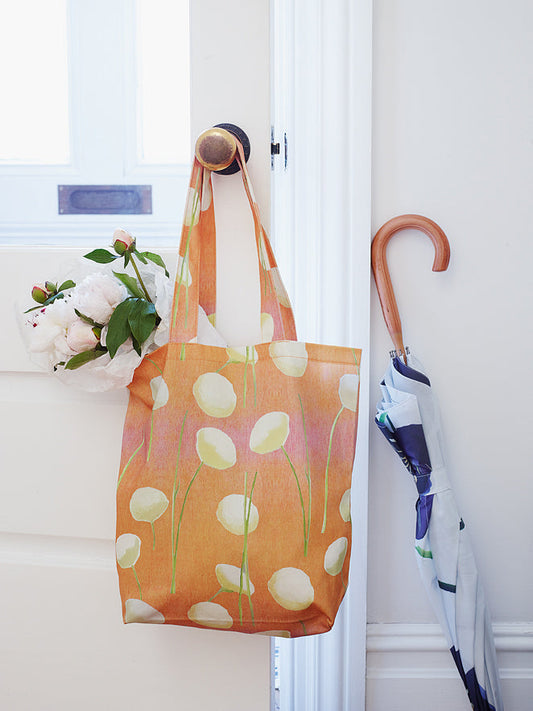Tote Bag: Cream Flowers on Orange