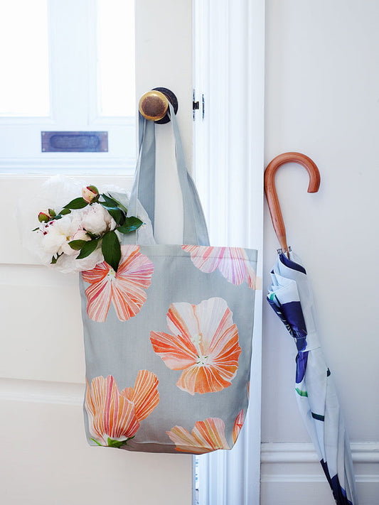 Tote Bag: Hibiscus on Grey