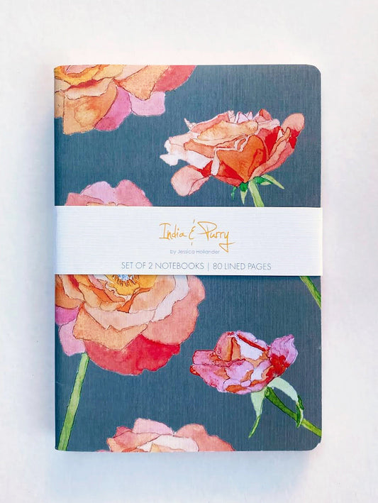 Notebook Set:  Red Carnations & Peach Roses